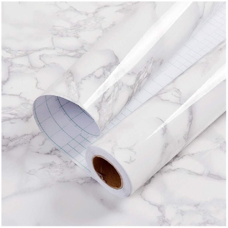 practicalWs Marble Paper Granite Gray/White Roll Kitchen Countertop Cabinet Furniture is Renovated Thick PVC Easy to Remove Without Leaving Glue Upgrade 17.71" x 196.8" - Image 1